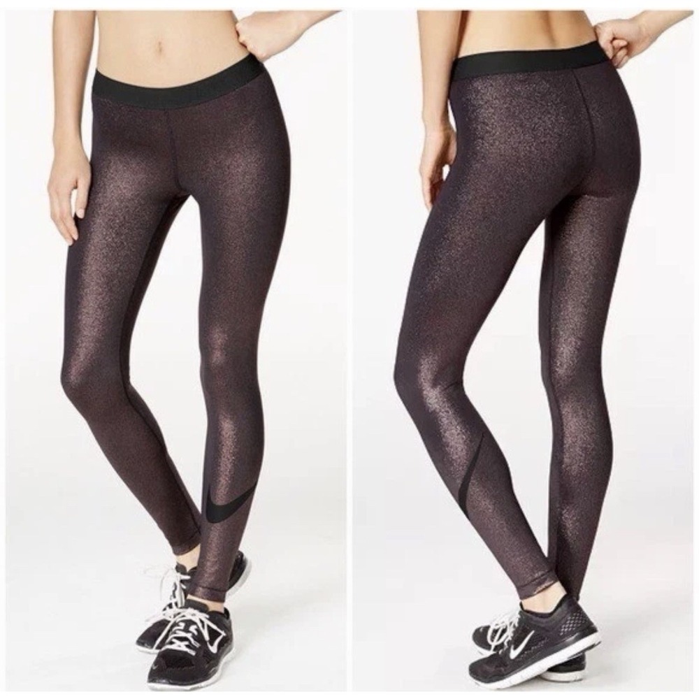 Nike Pro Dri-FIT Metallic Bronze Shimmer Leggings Women's M
